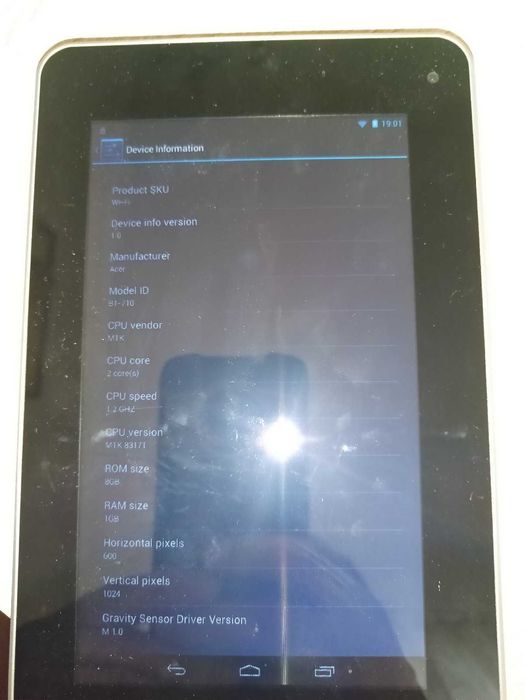 Планшет Acer Iconia MTK 2 ядра, 1 Gb RAM, 8Gb ROM