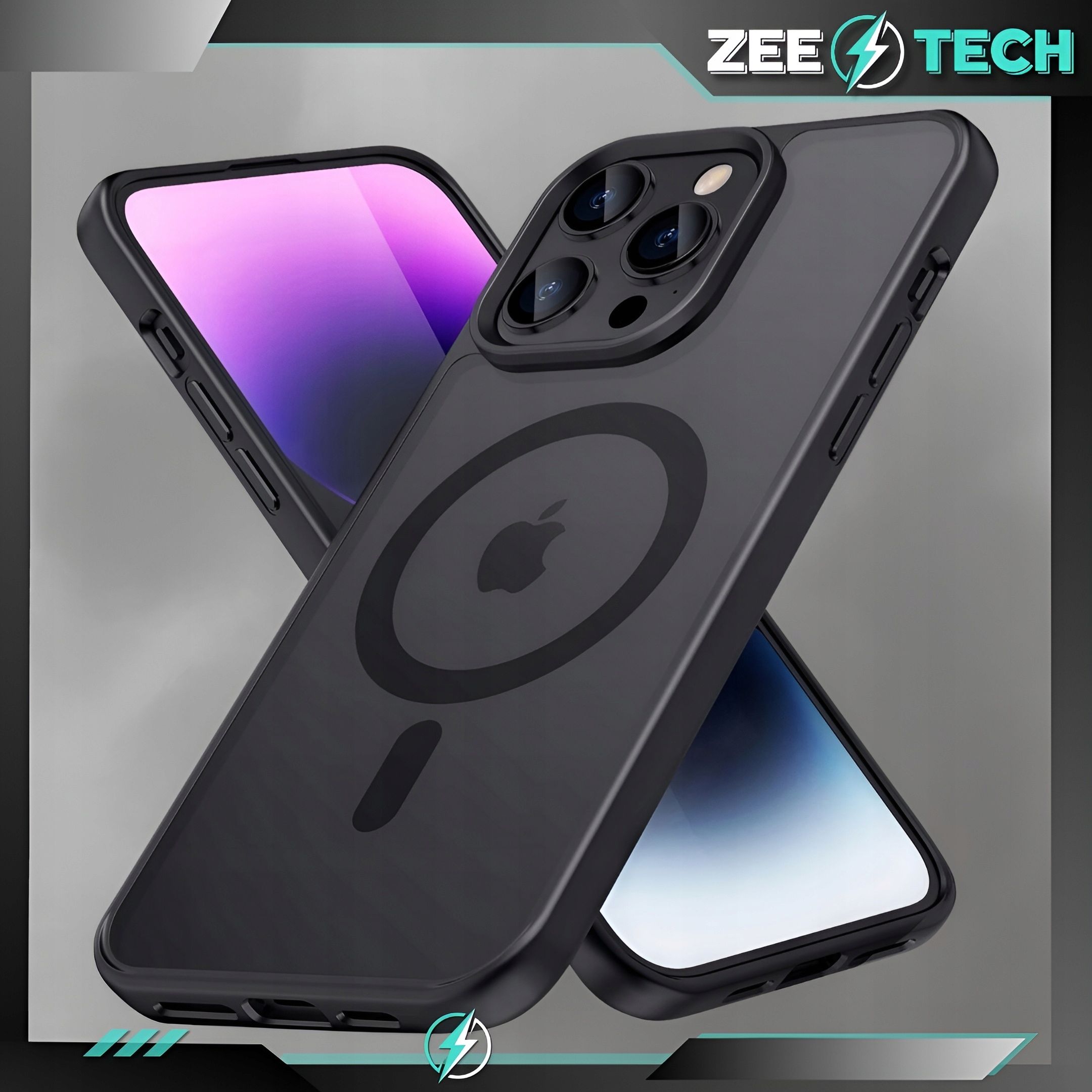 Etui Do Iphone 14 Pro Magsafe Czarne Case Pancerne Osłona + Szkło