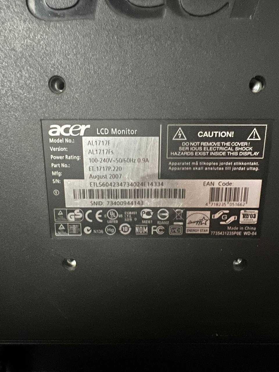 Монітор 17 дюймів Acer AL1717F