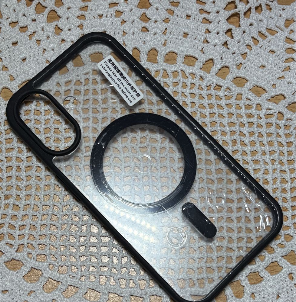 Nowe etui do iPhone 16 MagSafe, przezroczyste, czarne boki, folia!