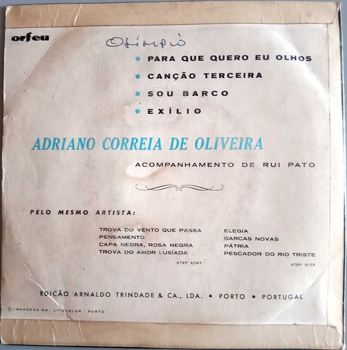 Adriano Correia de Oliveira - - - - - Para Que Quero Eu Olhos - - - EP