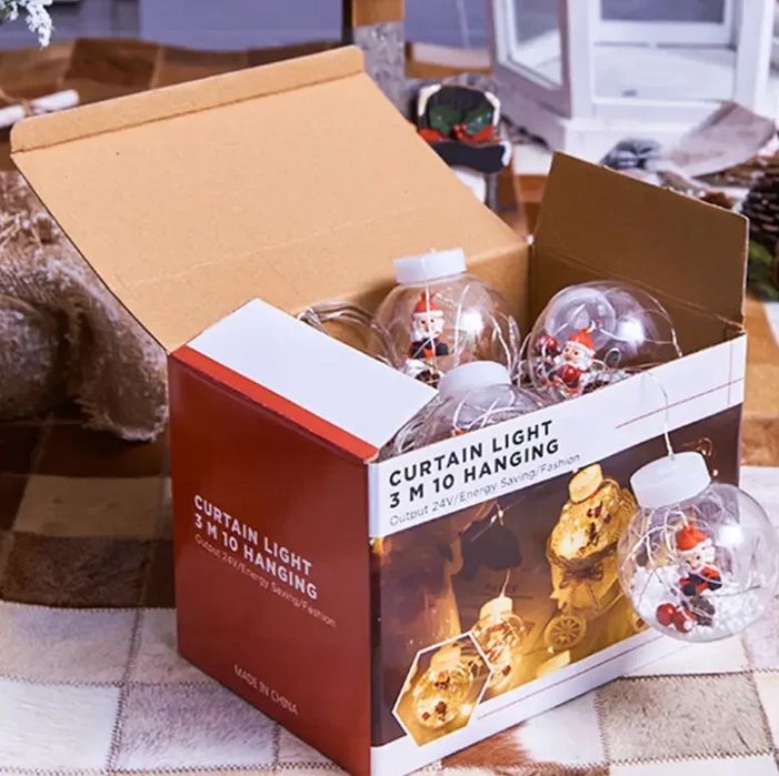 Гірлянда Штора “Кулі з Дідом Морозом” 3 м, 8 режимів, Тепле світло