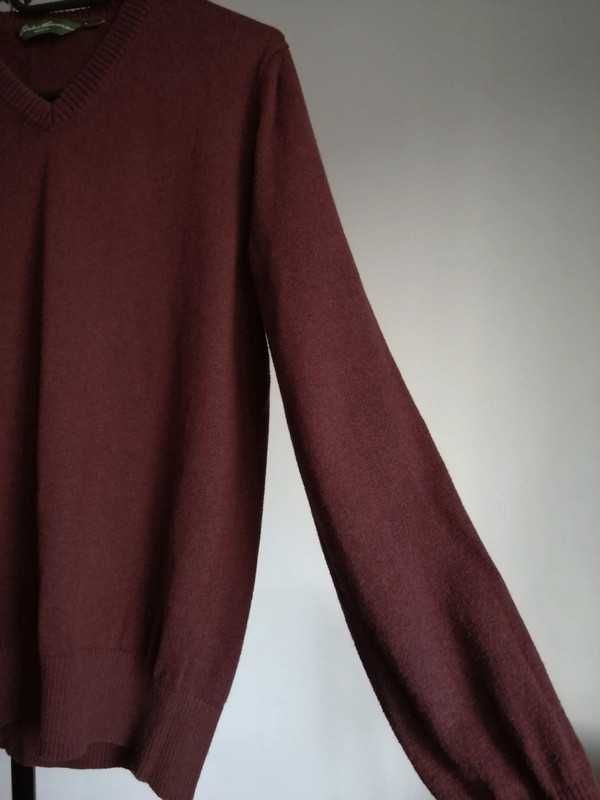 Sweter unisex s m 95% bawełna +5% kaszmir Eddie Bauer burgundowy