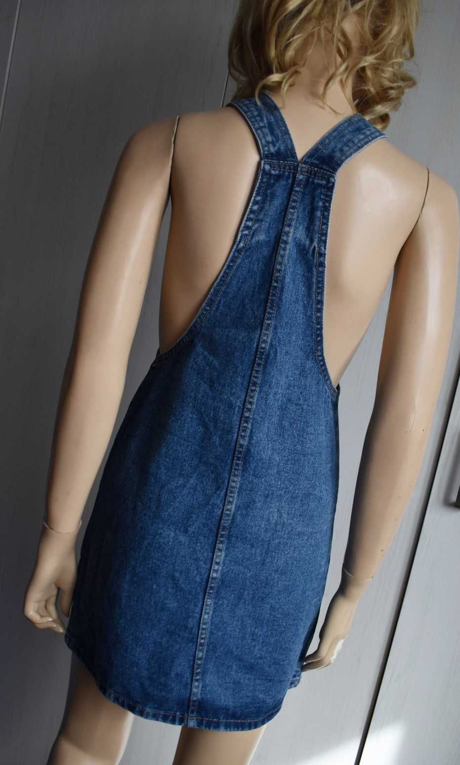 Sukienka dżinsowa 32 XXS jeansowa ogrodniczka mini krótka denim letnia