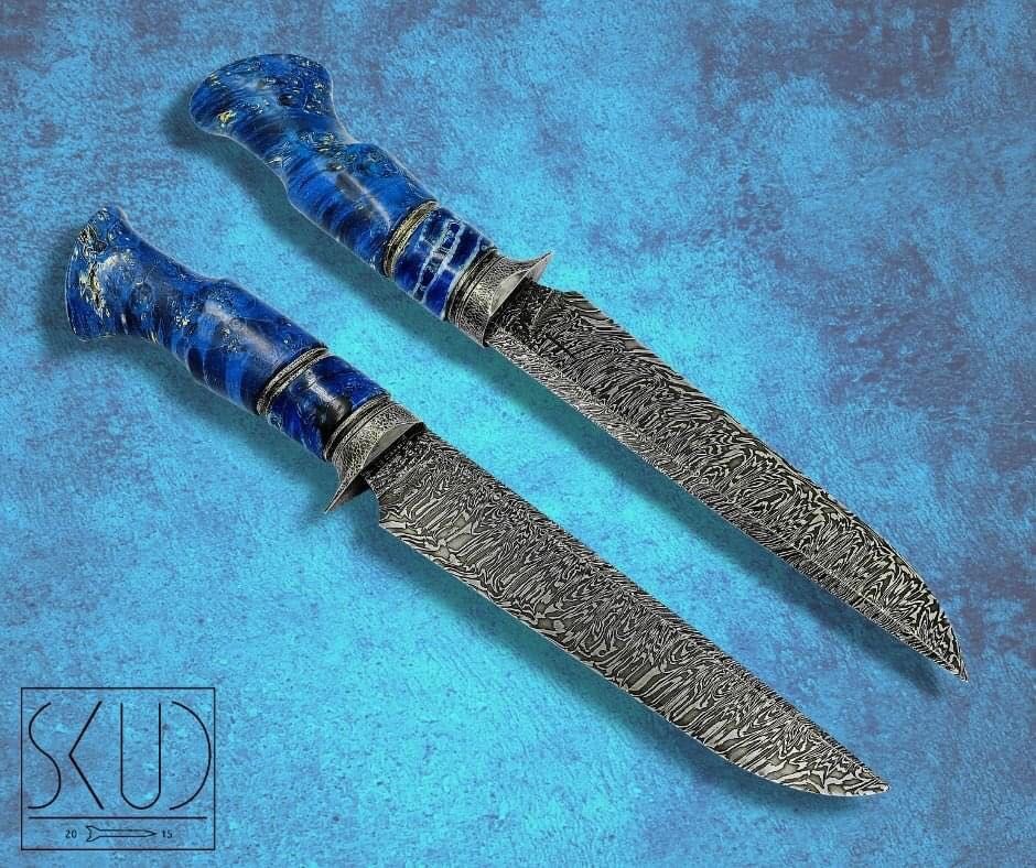 Nóż custom handmade ręcznie robiony ząb mamuta damast myśliwski