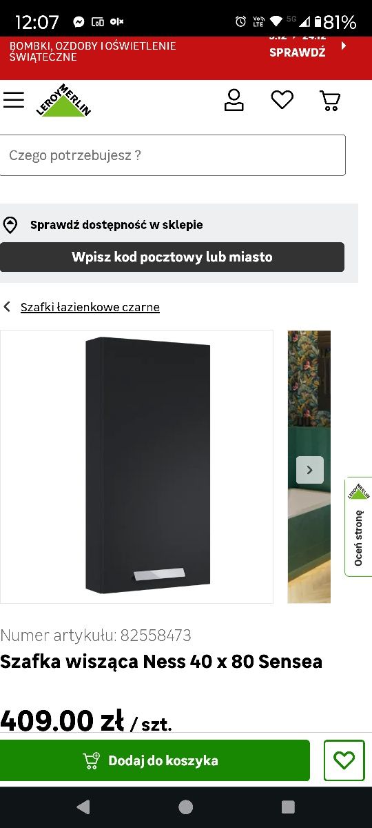 Szafka czarny mat wiszaca nowa