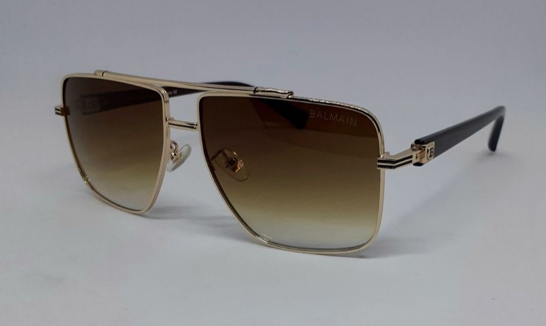 Мужские брендовые очки от солнца коричневые в золотом металле модные