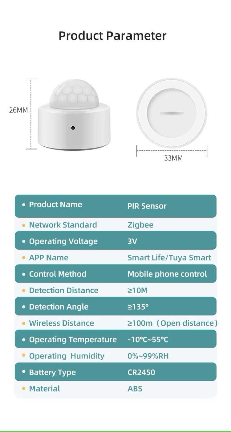 Czujnik ruchu i jasności / PIR / Zigbee / Tuya + bateria