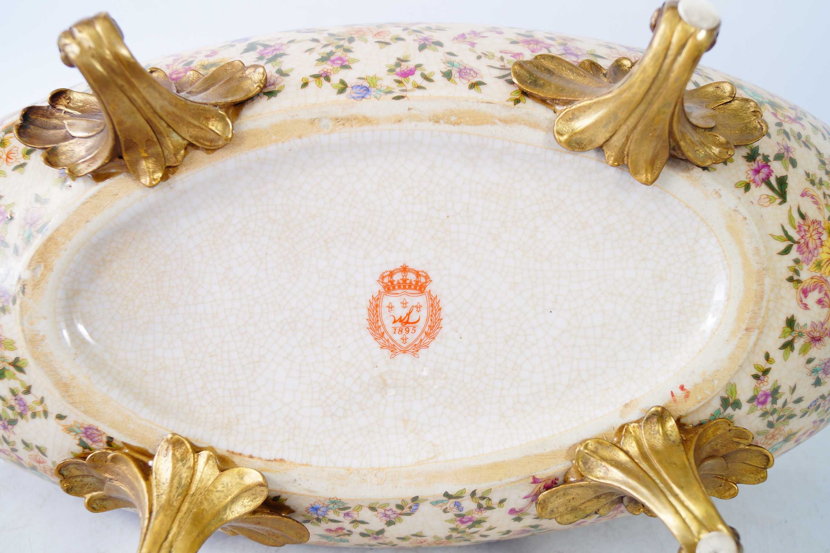 Duża piękna patera porcelana z brązem żardiniera FRANCJA
