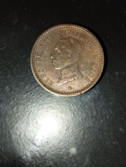 Moeda de 2 Cêntimos 1912 Espanha em Cobre