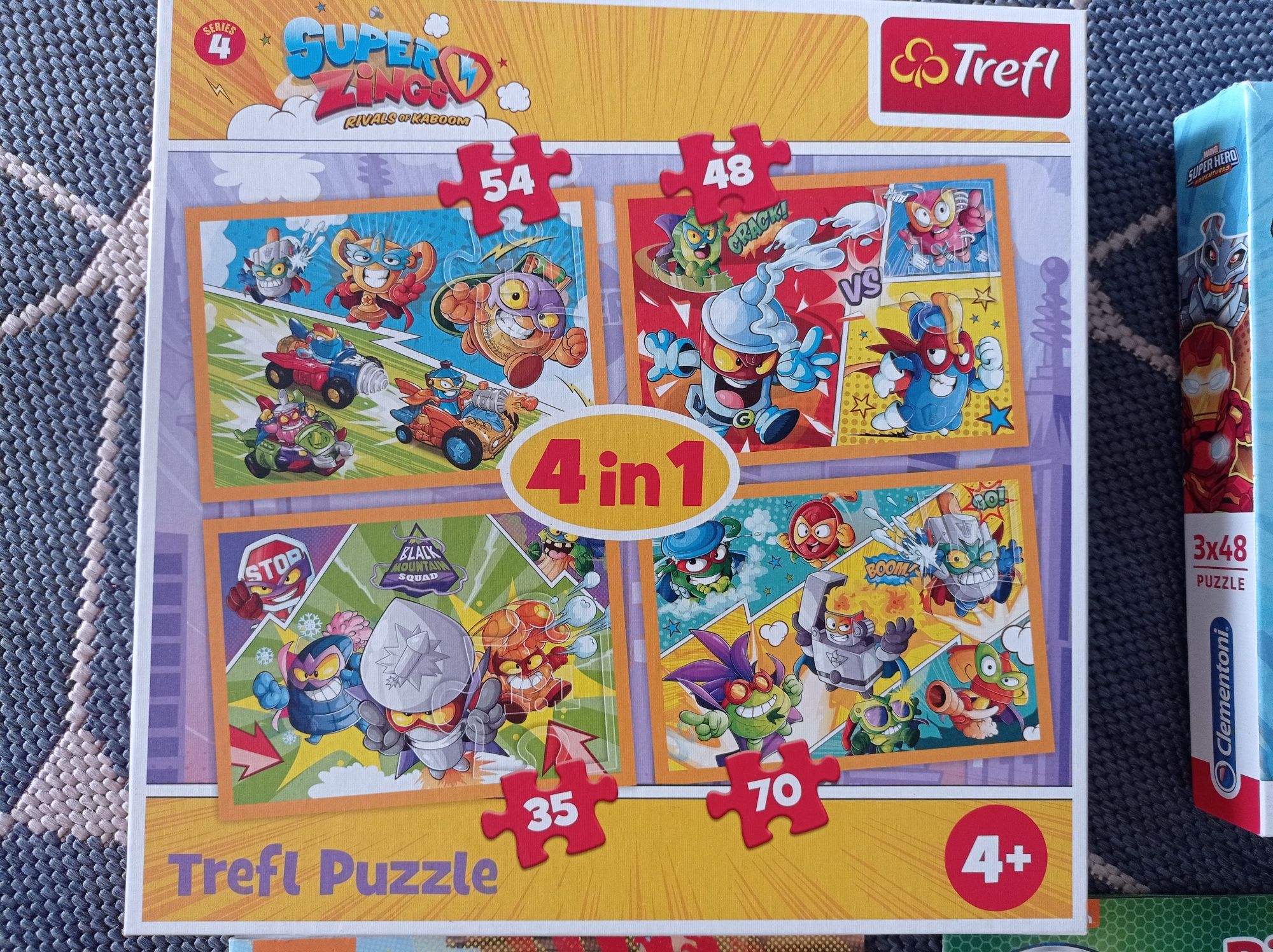 Puzzle, książki, super zings, Hulk, spider Man