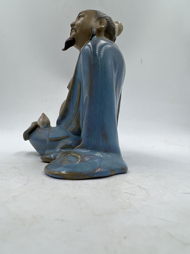 Chińska figurka ceramiczna Shiwan niebieska vintage