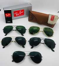 Солнцезащитные очки Ray Ban Aviator 3025 Black|Green 58мм стекло (mix)