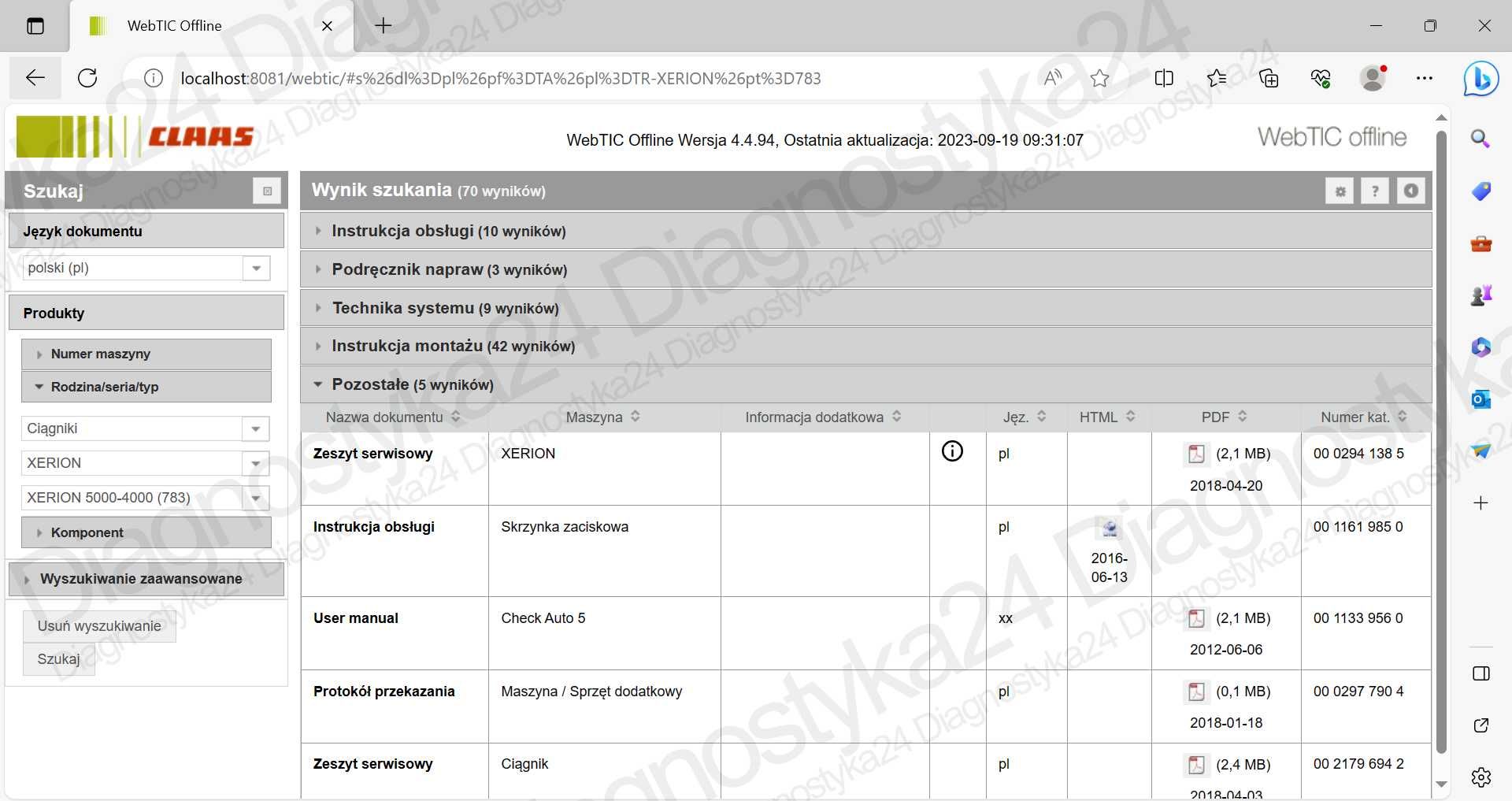 KATALOG Claas WebTIC 2023.09 Serwisówki Schematy Instrukcje Napraw