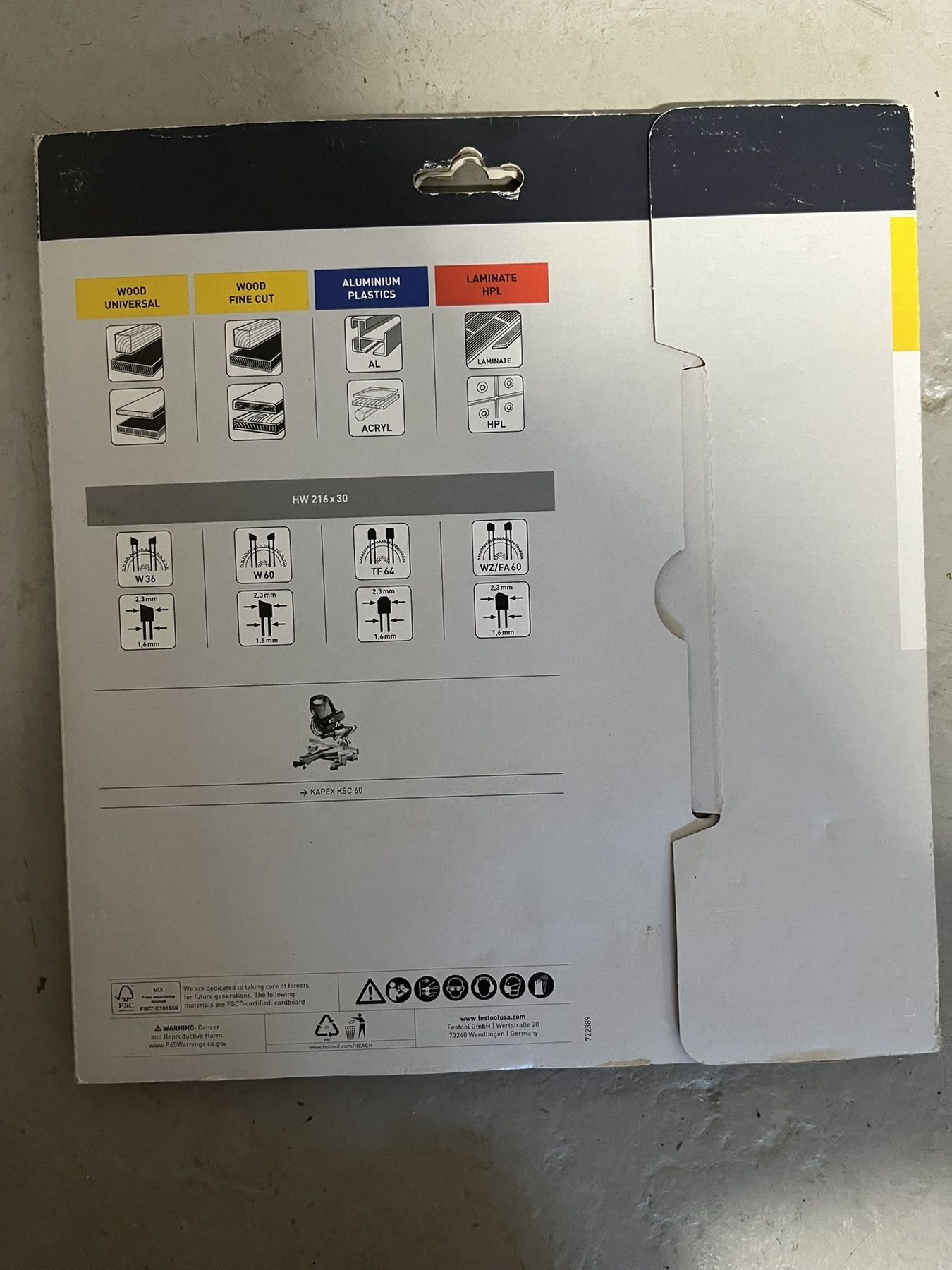 Диск з дрібним зубом festool 216x2,3x30 w60