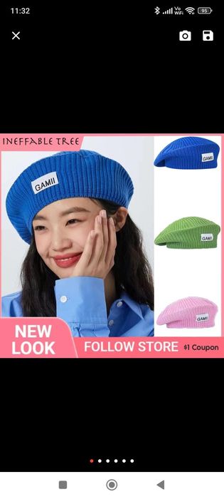 Hit Ganni Beret nakrycie głowy dzianina splot kolor granatowy