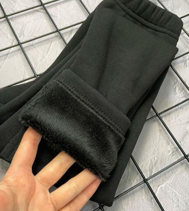 Теплі дитячі чорні лосини на хутрі, утеплені легінси на махрі термо
