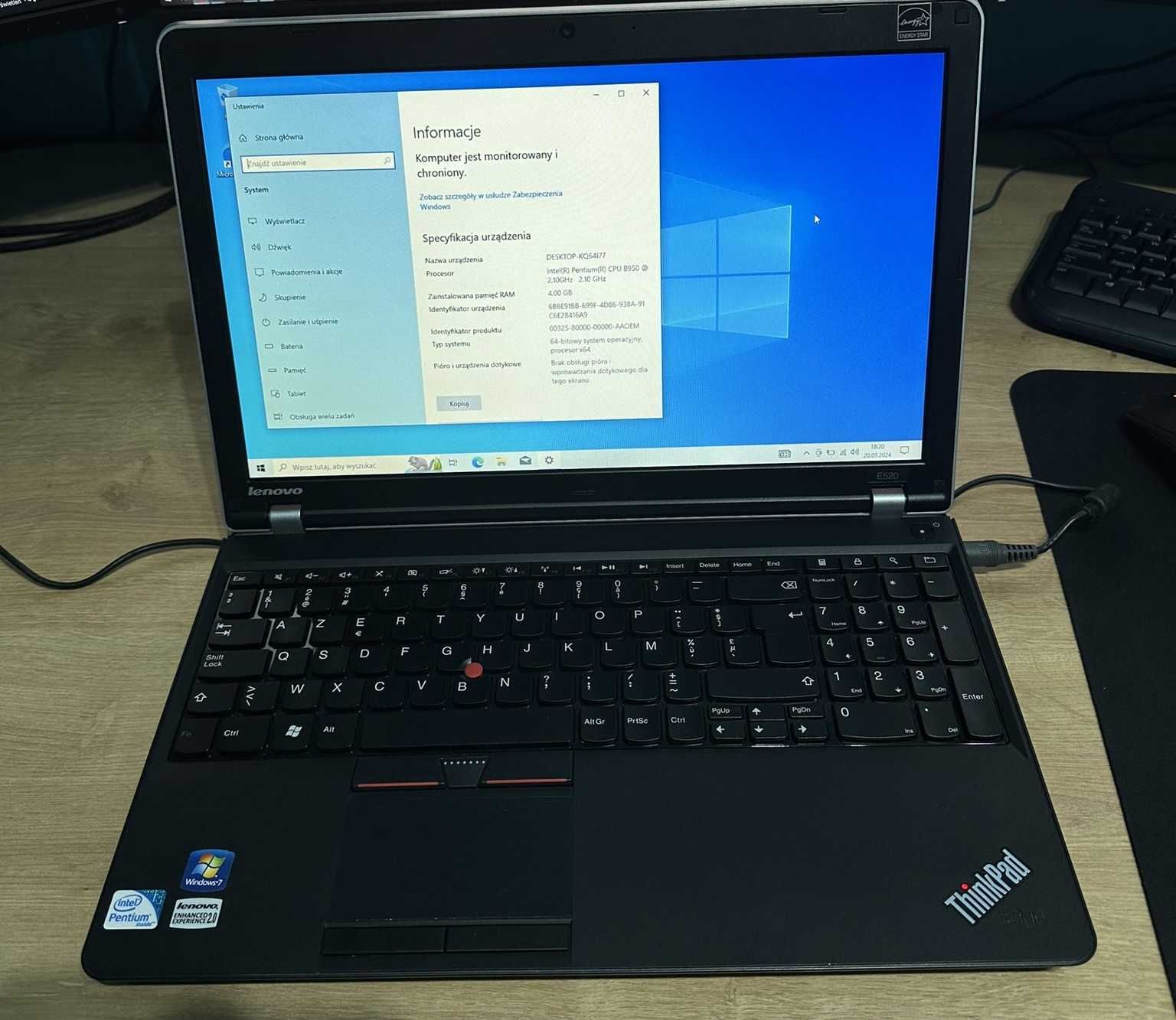 Laptop Lenovo ThinkPad E520 4GB RAM DYSK SSD