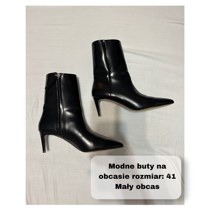 Modne czarne buty na małym obcasie, mały obcas, h&m, kozaki, modne,