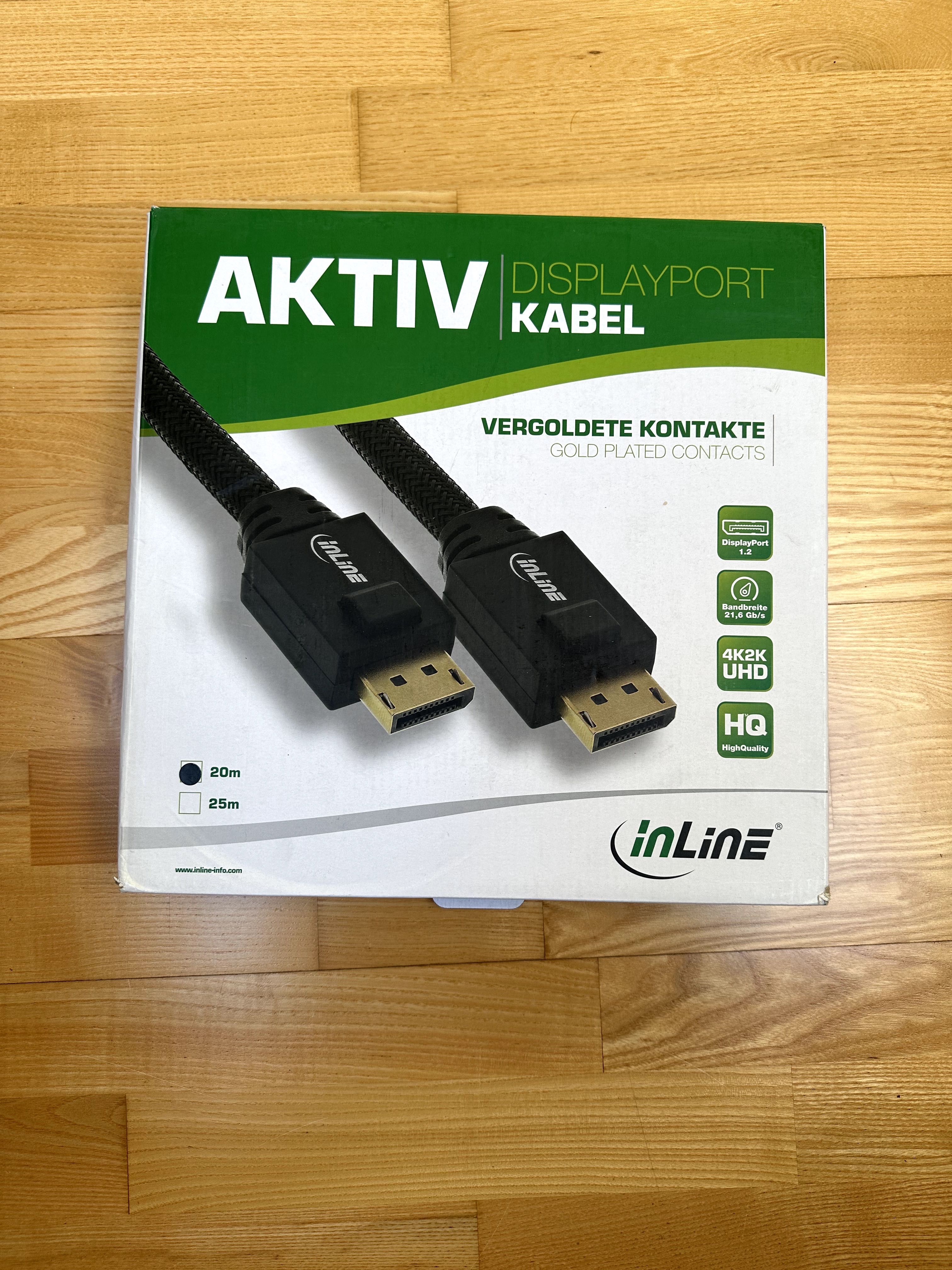 Inline Kabel DisplayPort 1.2 Aktywny 20m 4K 60Hz