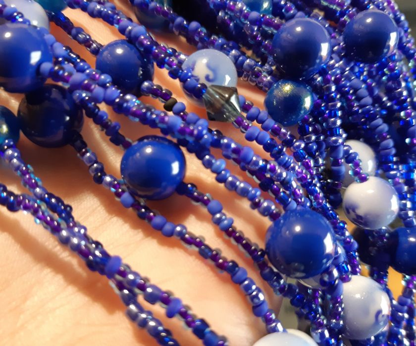 Naszyjnik Orientalna kaskada kobaltowa noc warstwowy wodospad Handmade