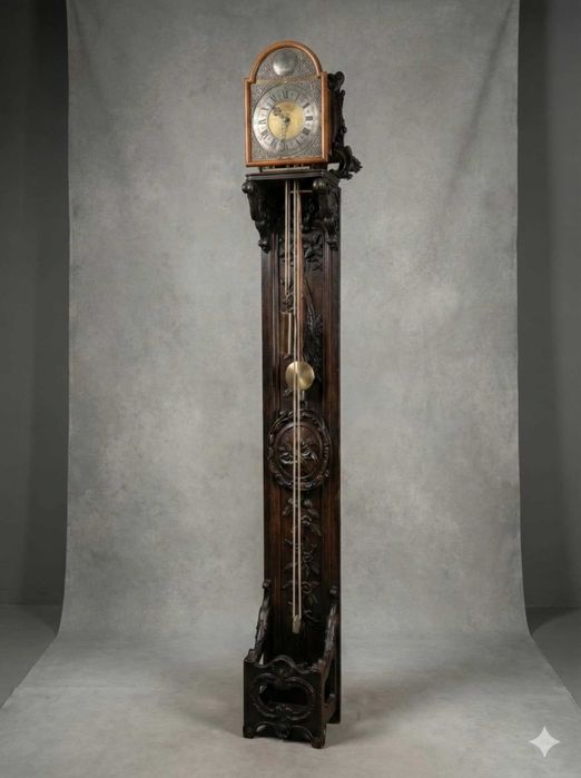 Duży stojący rzeźbiony zegar