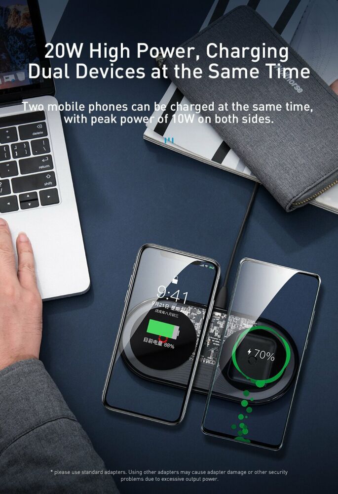 Бездротова зарядка BASEUS Simple 2 in 1 Wireless Charger Turbo Edition