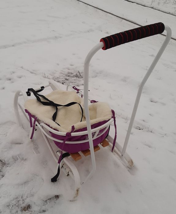 Санки до 100кг білі з довгою ручкою Vitan з чохлом