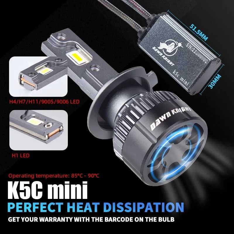 DawnKnight K5C Mini H1 H4 H7 HB3 H8 H9 H11 Топ LED лампы K7C K8C K9C