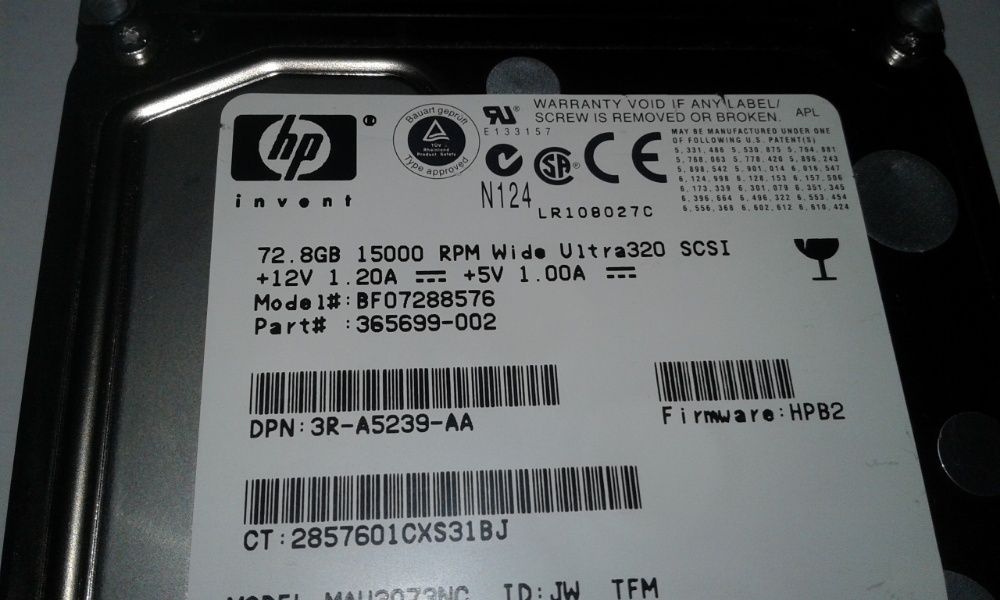 Диск HDD SCSI HP BF07288576 72.8 GB,Internal,15000 RPM,3.5" 365699-002