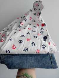 Zestaw krótkie spodenki jeansowe koszula biała marynarska 92