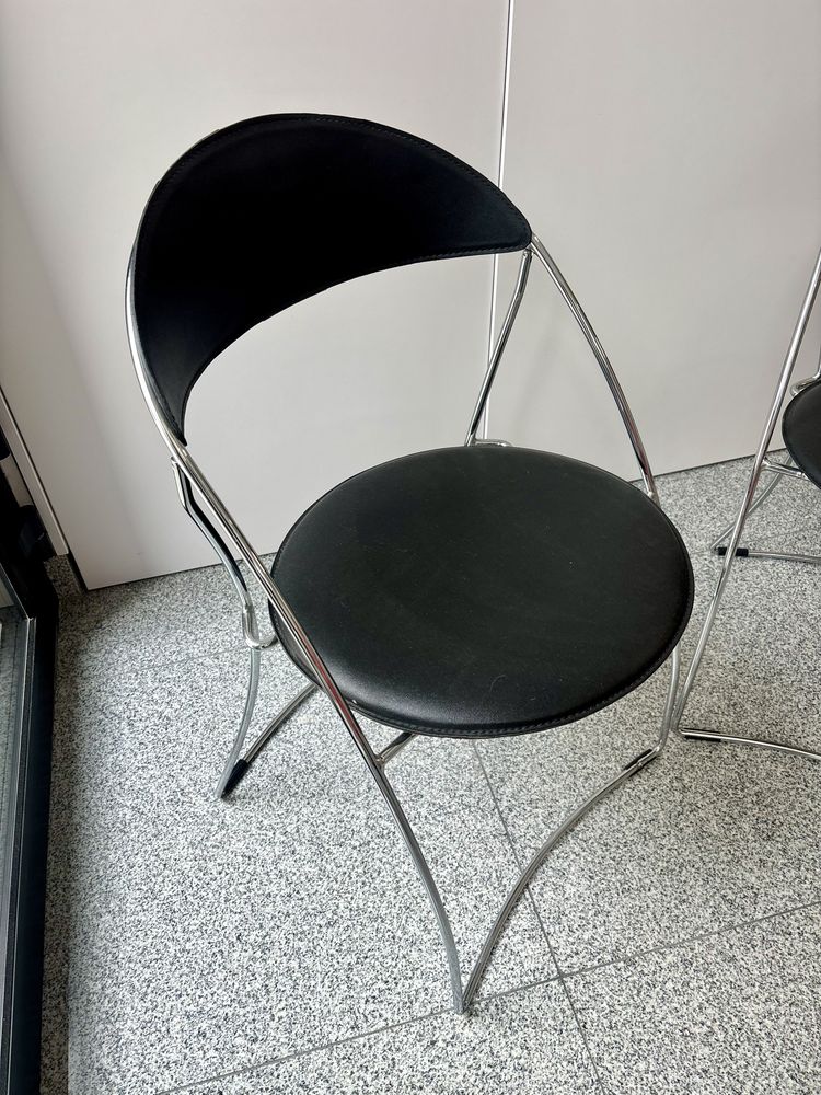 Dwa Designerskie Włoskie krzesła Arrben składane chrom i skóra lata 70