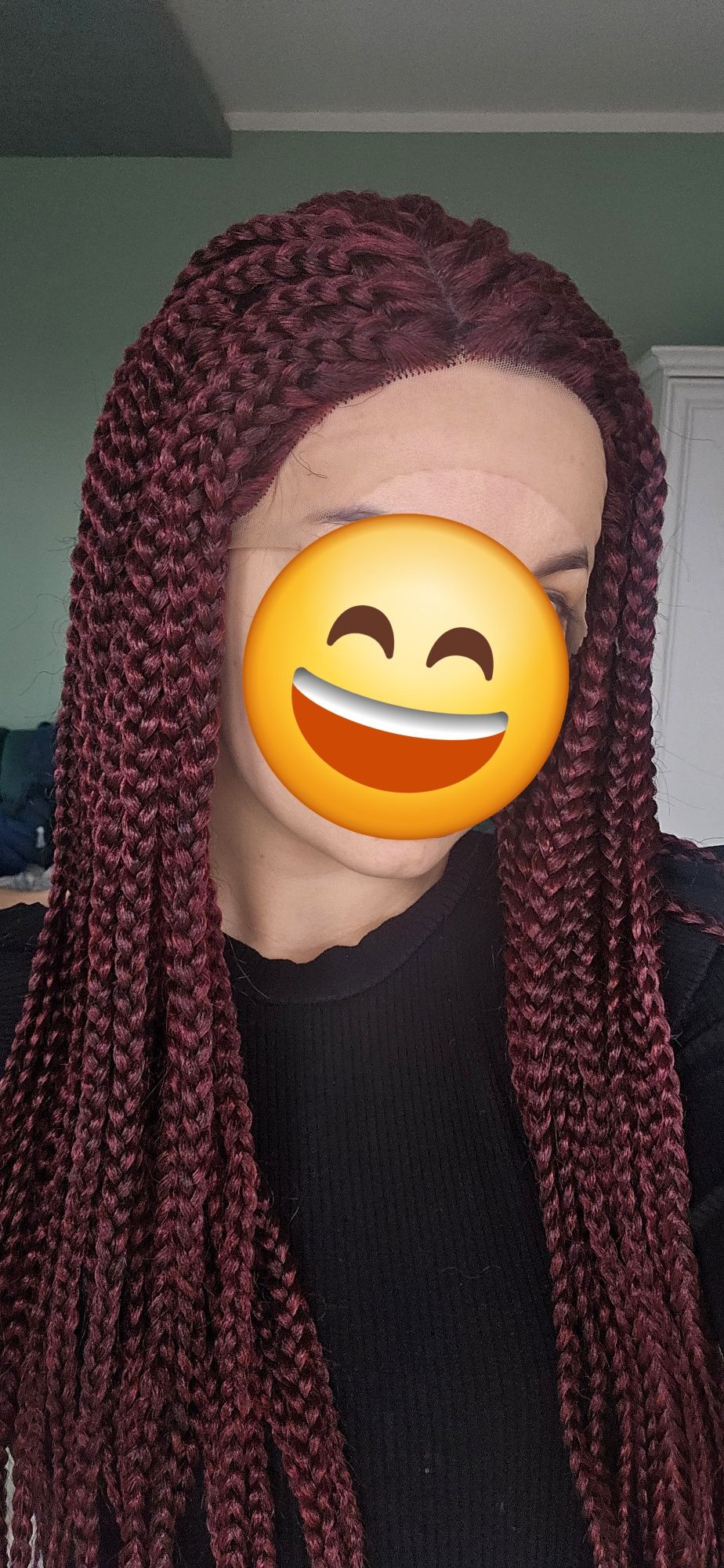 Peruka lace front warkoczyki syntetyczne bordowe