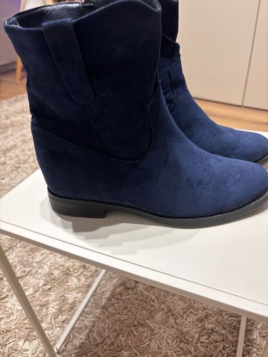 Kozaki-botki zamszowe granat 39