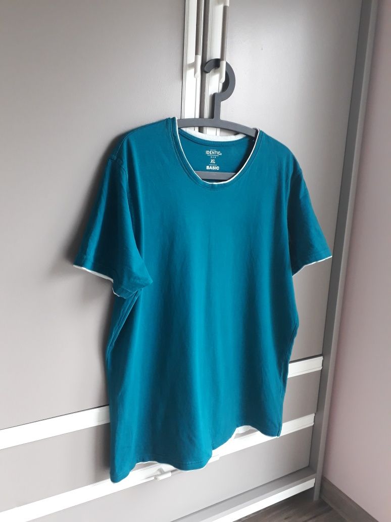 Niebieski turkusowy t-shirt koszulka męska rozmiar XL gładki