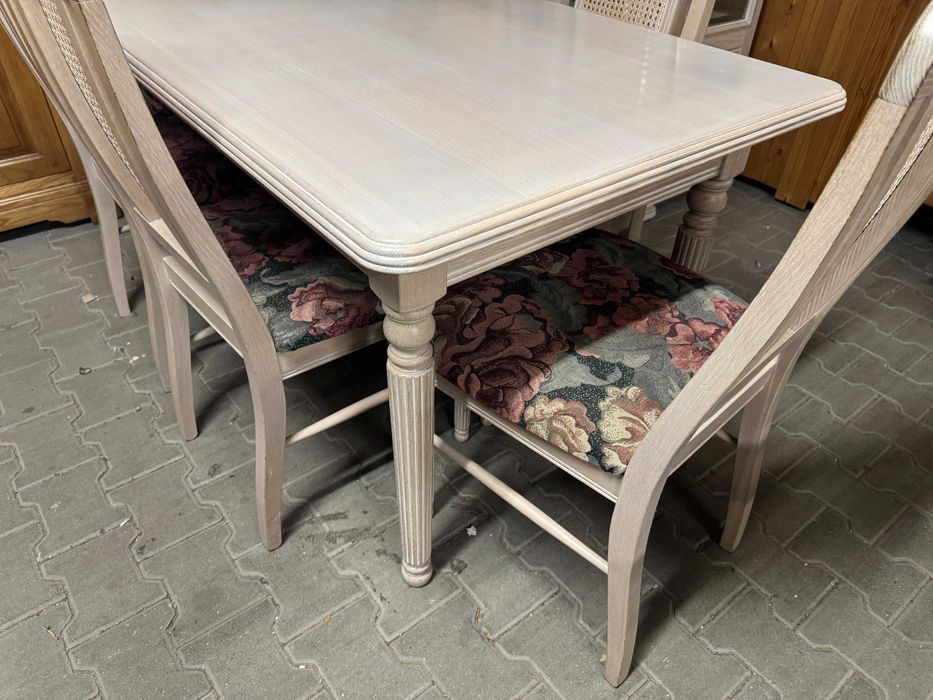 Stół drewniany zestaw stół i krzesła w stylu prowansalskim ecru