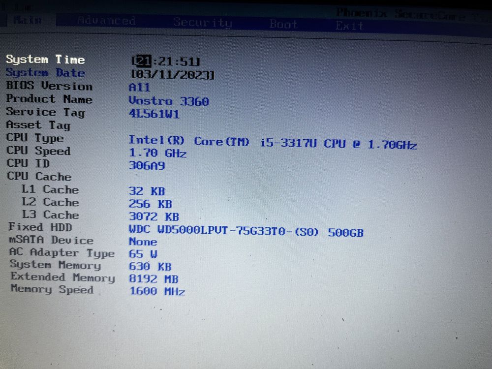 DELL Vostro 3360 i5-3317U 8GB Ram, 250 GB SSD, Win10 Pro