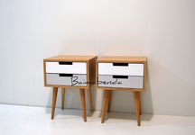 Par de Mesas de Cabeceira retro vintage estilo nordico c/ 2 gavetas