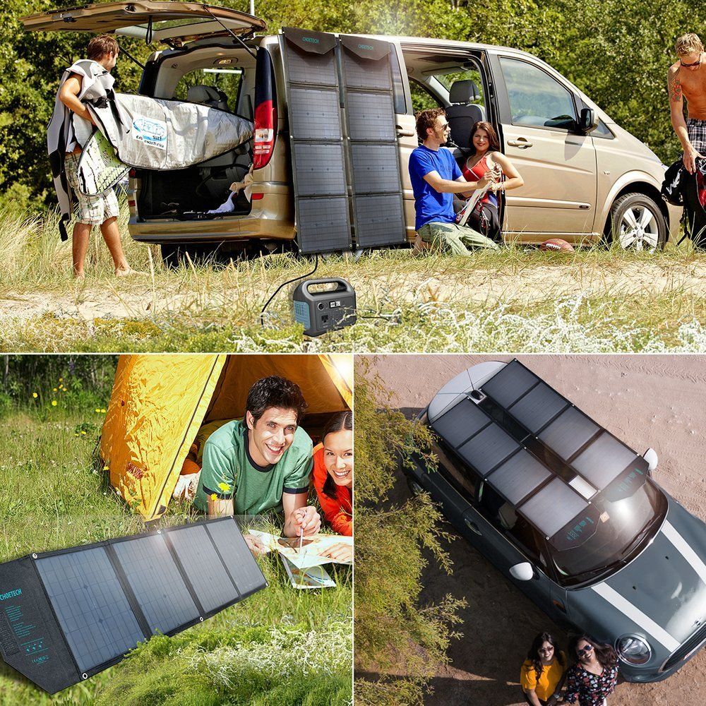 duża ładowarka solarna 80w rozkładana dc usb c 2xusb pd qc czarna