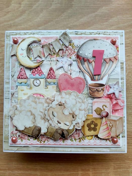 Kartka na urodziny dziecka, roczek dla dziewczynki