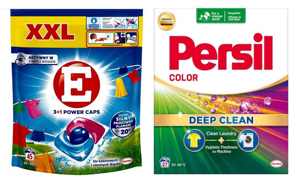 Zestaw Kapsułki do prania E Power DO KOLORÓW 45szt.+ Persil 1,62kg