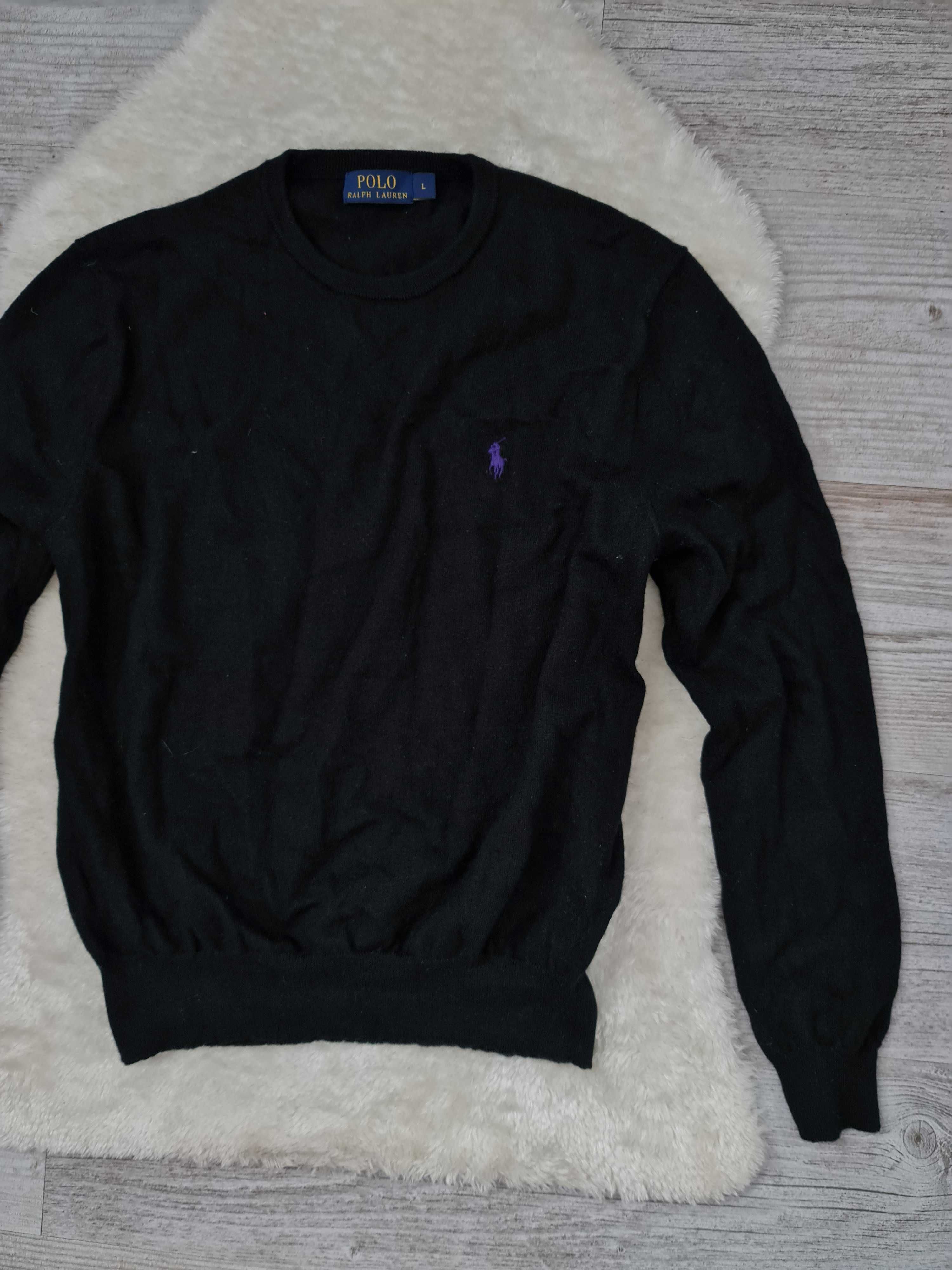 Sweter Polo Ralph Lauren Rozmiar L Czarny 100% Wełna , Wełniany Logo