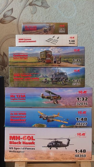 Збірні моделі літаки військова техніка ICM 1/35 1/32 1/48 1/72