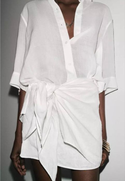 Спідниця жіноча лляна біла з бантом ZARA NEW