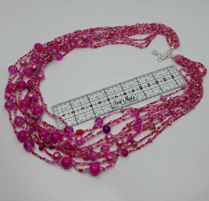 Naszyjnik Orientalna kaskada cukierkowy różowy warstwowy duży Handmade