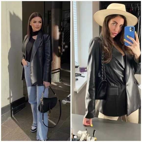 Жіночий піджак блейзер зі штучної шкіри zara xs