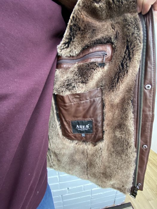 Куртка чоловіча шкіряна зимова Ares мєх цегейка