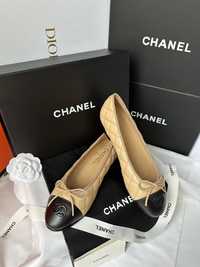 Baleriny Chanel Flats Cambon Beige Leather