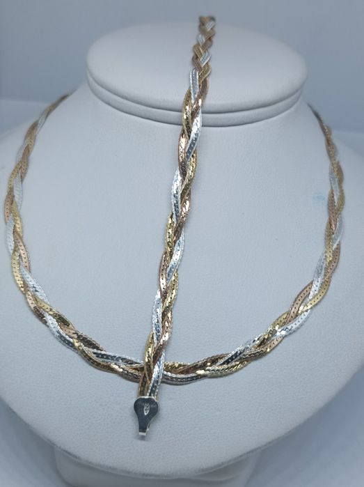 Srebrny pozłacany komplet biżuterii łańcuszek i bransoletka próba 925