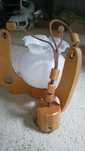 Drewniana lampa sufitowa z kloszem, vintage, PRL, retro